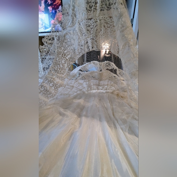 Vintage white lace dress 50s 60s ruffled wedding dropwaist - Picture 10 of 10